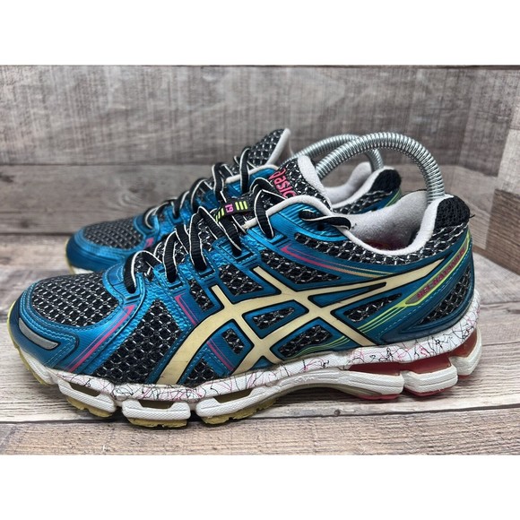 Asics Gel Kayano 19 T392N Blue Athletic Running Training Women Sz 8.5 Preowned - Picture 1 of 11